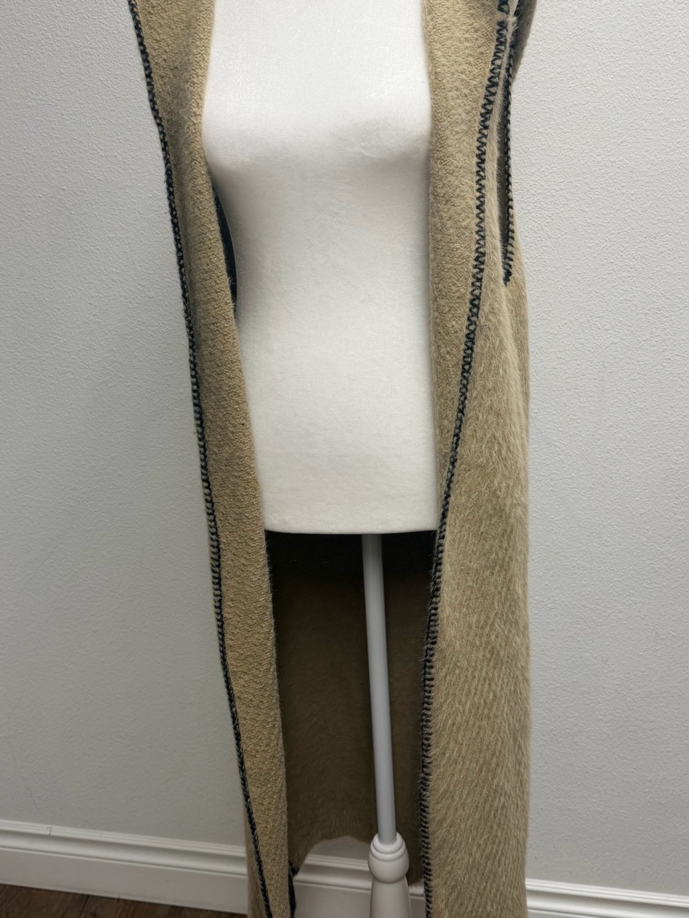 Faith+Linen Beige Open-Front women’s duster sleeveless hooded Cardigan size S/M